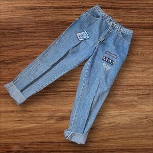 Stefano International Vintage 80's Denim Blue Jeans with Patches Plus Size